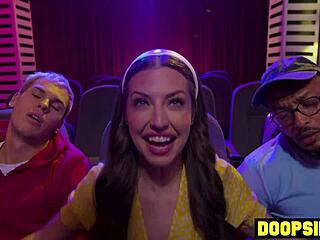 i uh love watchin these big dick bisexual studs poundin petite 18+ milf in hairy pussy threesome at movies