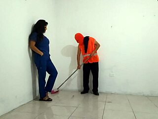 dirty nurse flirts with janitor, gives sloppy blowjob in hospital 😏