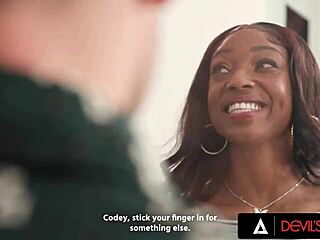 devils film - intense neighborhood threesome with a wild couple and a huge gloryhole box