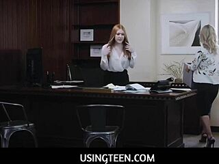 Redhead hot teen 18+ intern and blonde milf assistant get freeused 😏