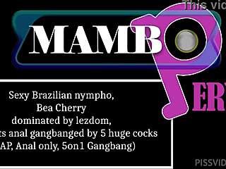 Sexy Brazilian nympho Bea Cherry dominated by lezdom, drinks pee, then anal gangbanged by five huge cocks