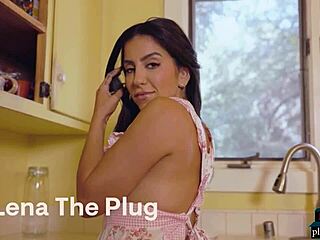 want to see me strip? lena teases in kitchen.