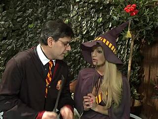 The blonde sorceress joins the orgy and rides monster cock