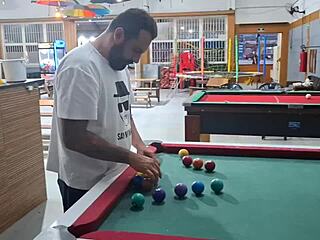 She takes a hard fucking in her ass on the pool table outdoors.