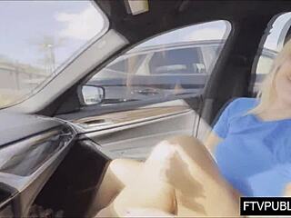 Horny blonde masturbates in the mall 😏