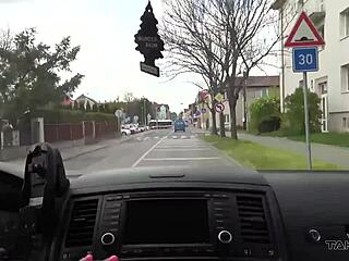 easy convinced czech babe jumps in van for public sex with stranger