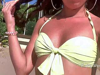 crazy girl 18 yo pees on public beach in her panties, wets them and sunbathes