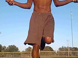 Beautiful Black Roommate Works Out