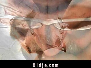 grandpa and blonde teen share intimate moments