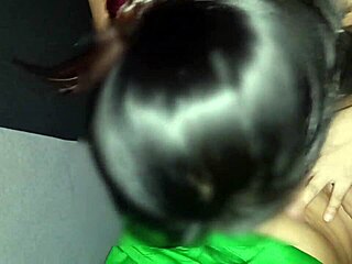 asian chubby pregnant woman bent over for creampie orgasm