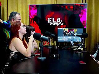 Binho Ted Licks Nymphet's Pussy on Podcast Table