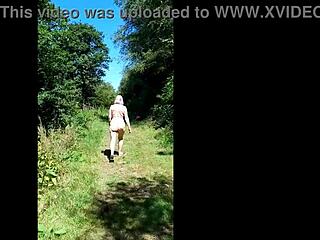 Naked walk in public outdoor dare with naughty housewife!