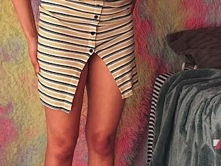 Lifted skirt then fucked her thighs hard