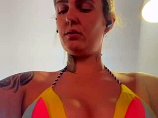 African Woman Trains in Thong Bikini, Gets Wet Pussy from Horniness