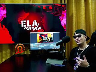 Binho Ted Licks Nymphet's Pussy on Podcast Table