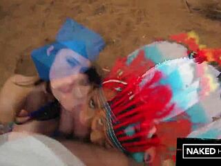 thick booty ebony ivory baddies slurping cock in woods