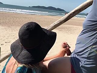 Milf teased stranger with tongue, he fucked her ass in public 😈