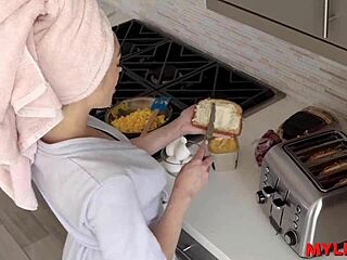 Sensual housewife prepares perfect breakfast for her tactless husband in the early morning