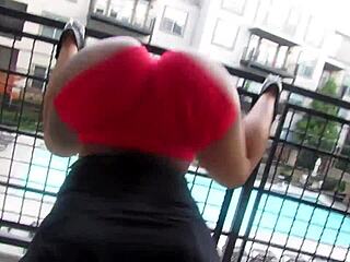 ebony woman shakes ass in twerk dance, clothes ripped