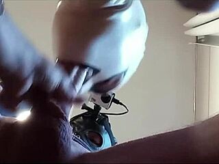 Naked milf in pantyhose gives blowjob to big cock, swallowing cum.