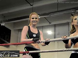 european athletic babes passionately wrestling in the ring