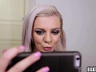 perverted teen 18+ with big tits sucks guy's cock