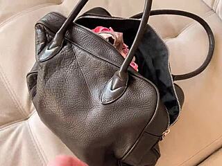 stepsister jerks my cock with her panties and cums on tits