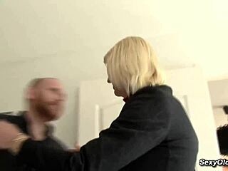 French Blonde Mature in Gang Bang Anal Fucking