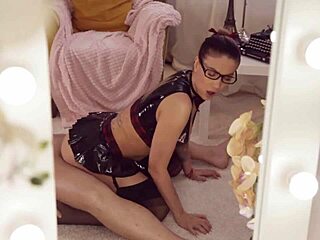 college girl learning a creampie fuck lesson in latex and stockings