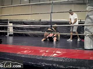 european athletic babes passionately wrestling in the ring