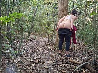 Naked in woods, bent over for stranger's doggystyle!