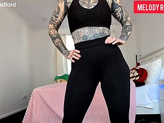 big tits milf melody radford shows off in sheer leggings, teasing her beautiful ass
