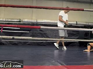 european athletic babes passionately wrestling in the ring