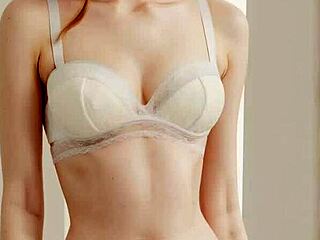 Lingerie models showcase flower panties with cute barefoot poses