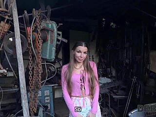 debt4k young debtor demonstrates real squirting to collector in garden pov