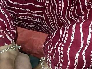 Indian bhabhi enjoys sex with husband in bedroom, featuring big natural tits and licking