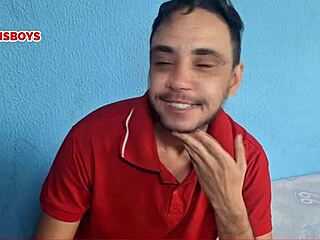 Brazilian pornstar reveals his secret in bedroom blowbang with big cocks.