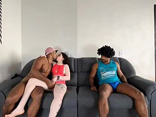 i gave my ass raw to the pumped-up brunette in front of my cuck and he sprayed all his cum in my pink ass