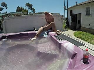 Dayanara Gets Naked in Hot Tub for Skinny Slut Deepthroat Blowjob Action