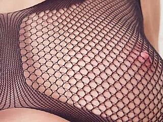 Intriguing first time with hot milf escort Eva Myst in bodystocking for vibrator orgasm and creampie