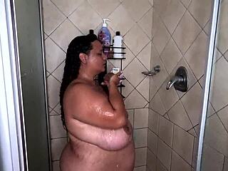Big tits bbw taking a soapy shower