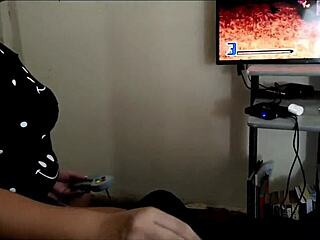 While playing VIDEO GAMES, this latina milf with blue eyes and big ass gives BLOWJOB and gets GAPED