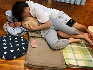 Japanese guy gets aroused during home date with girlfriend