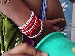 Indian babe pisses and fucks on public ranch, big tits bouncing in outdoor country scene