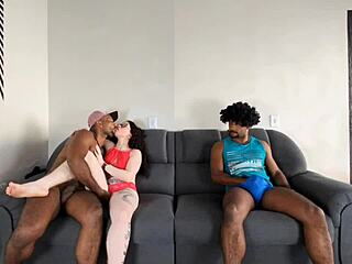 i gave my ass raw to the pumped-up brunette in front of my cuck and he sprayed all his cum in my pink ass