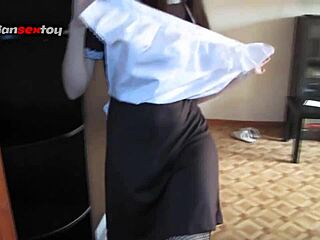 getting ready for hardcore cosplay party do you like my naughty look in uniform with fishnets and heels