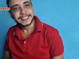 Brazilian pornstar reveals his secret in bedroom blowbang with big cocks.