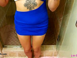 Radiant brunette beauty takes a steamy shower showing off petite curves