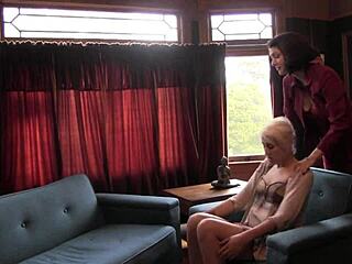 two hot lesbians explore their desires riding strapon in lingerie with intense blowjob and cumshot action