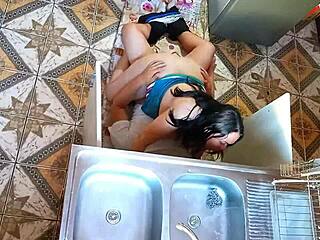 Unfaithful wife sneaks passionate encounter with plumber in kitchen